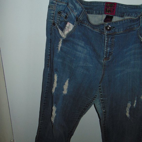 Torrid Jeans Women's Plus Size 24 Blue Distressed Ripped Straight Denim Pants - Picture 4 of 10